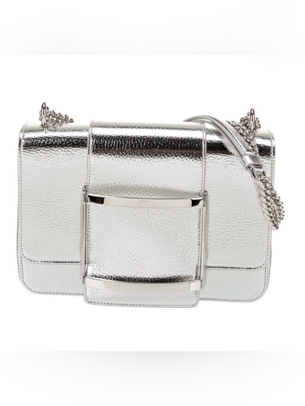 Roger Vivier Silver Metallic Shoulder Bag with Chain Strap